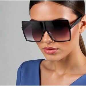 Square Sunglasses‎ Metal frame Big XL Black Lens Women Shades Large Trendy Fancy